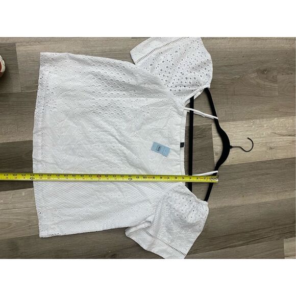 Ann Taylor NWT Eyelet Shoulder Top, White Blouse, Sz Large Petite, MSRP $85 - Picture 2 of 9